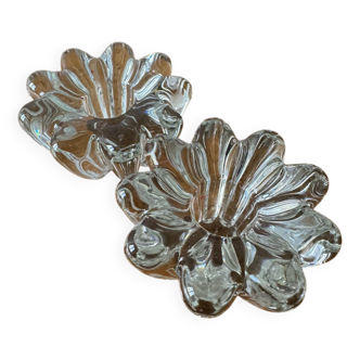 2 bougeoirs fleurs en cristal, années 60