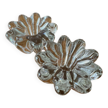 2 bougeoirs fleurs en cristal, années 60