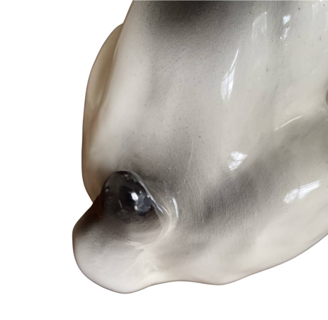 DESVRES earthenware dog with sulphide eyes, 1950