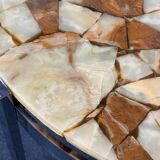 Round coffee table in onyx-like resin and chrome-plated metal, 1970s