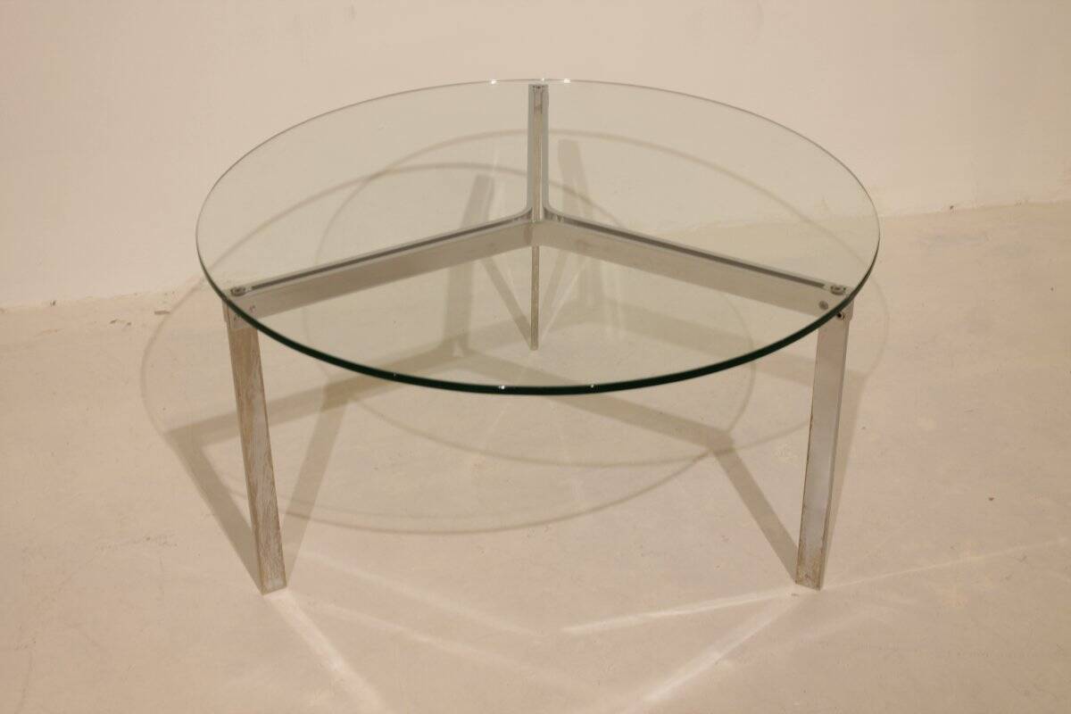 Table basse en verre et acier nickelé - Années 50/60