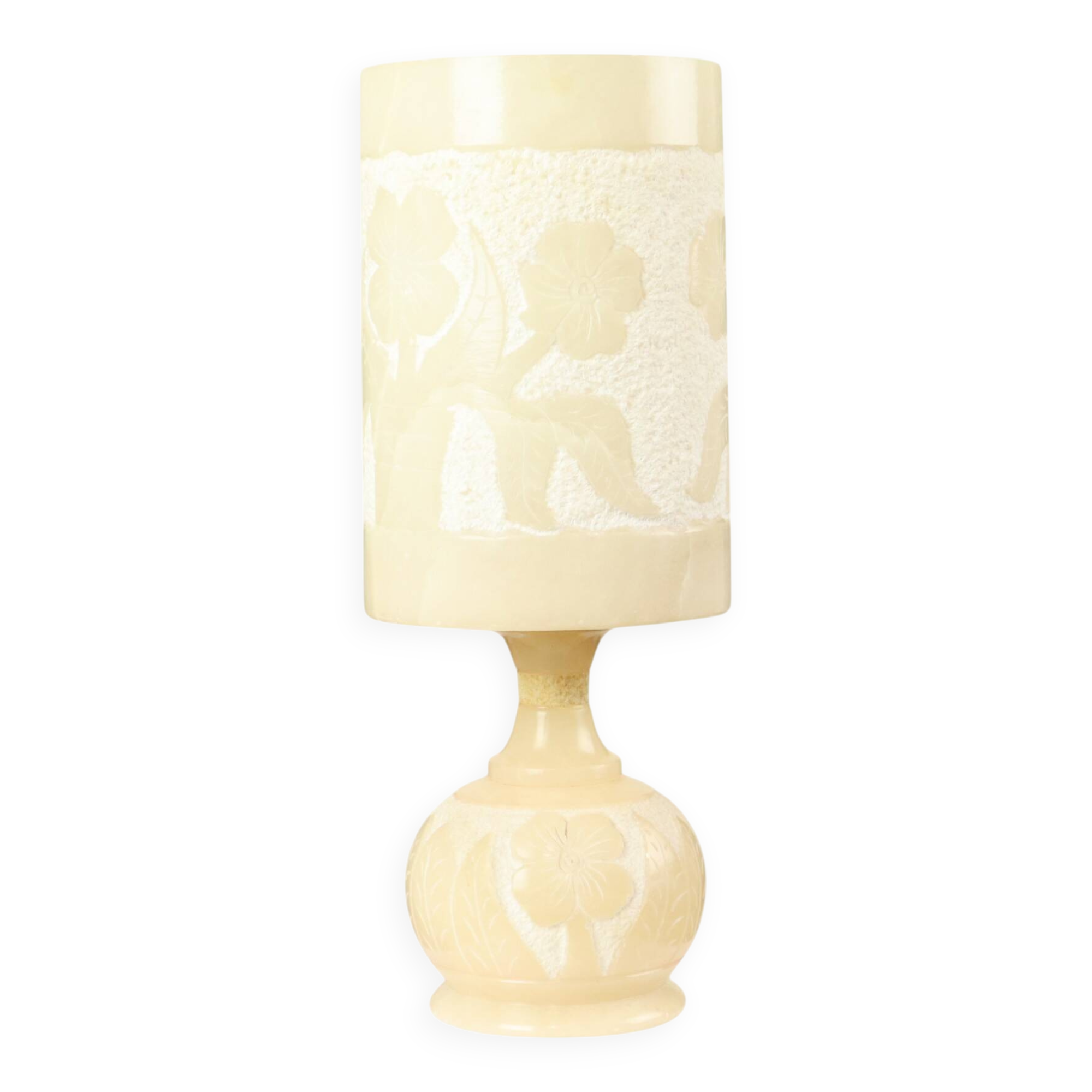 Vintage Table Lamp Alabaster Natural Stone Flowers Spain 1960s