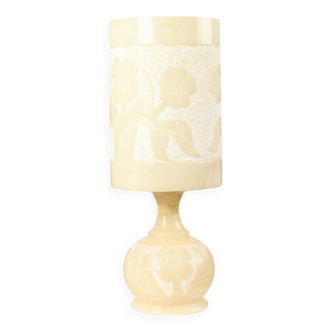 Vintage Table Lamp Alabaster Natural Stone Flowers Spain 1960s