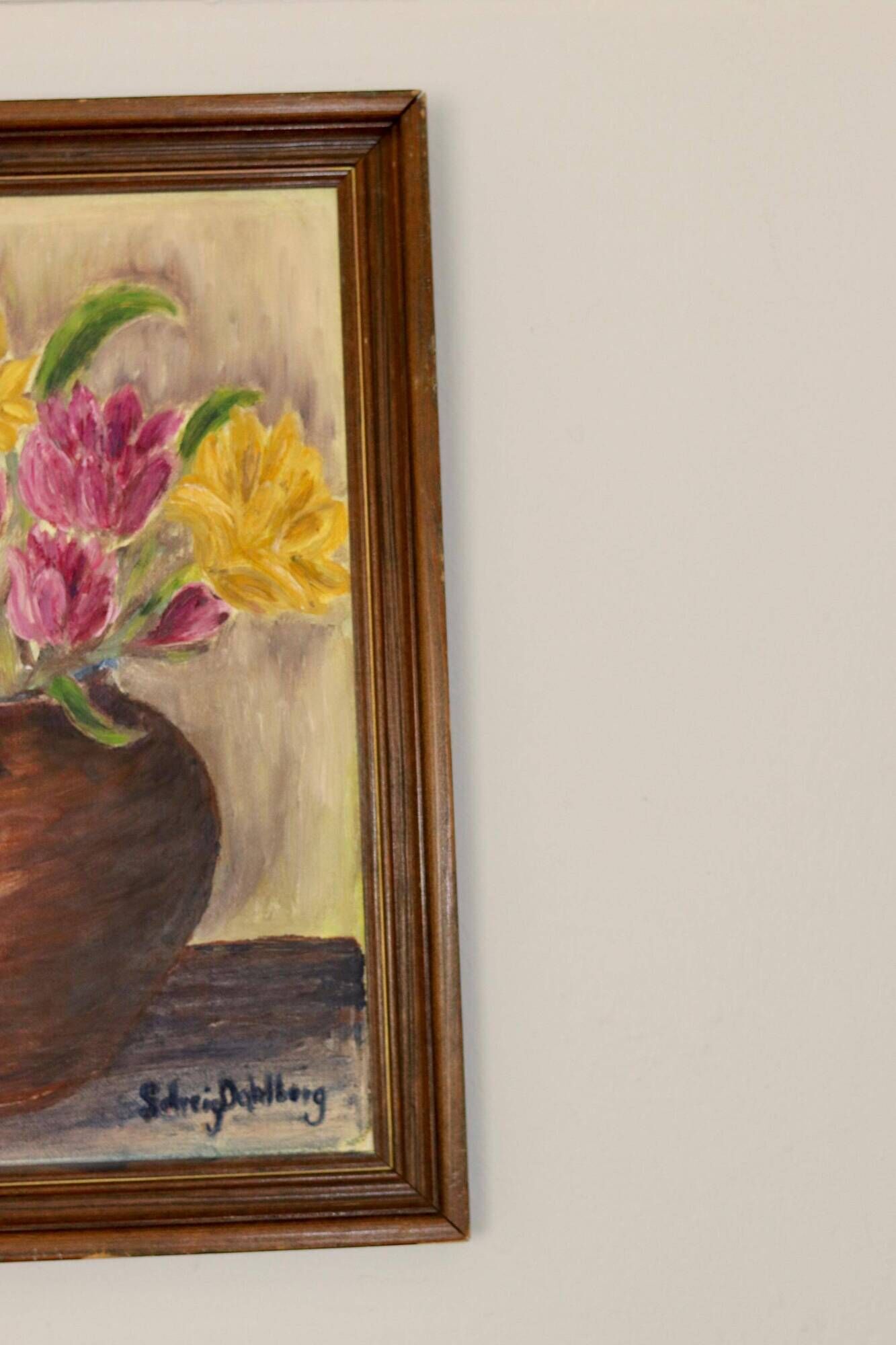 Original Swedish Mid-Century Oil on Panel " Still Life" by Solveig Dahlberg - Vintage & Framed