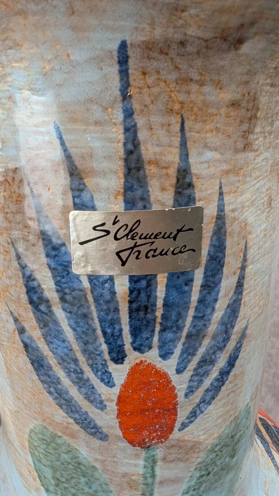 Large vintage vase Saint-Clément France – hand-painted floral decoration