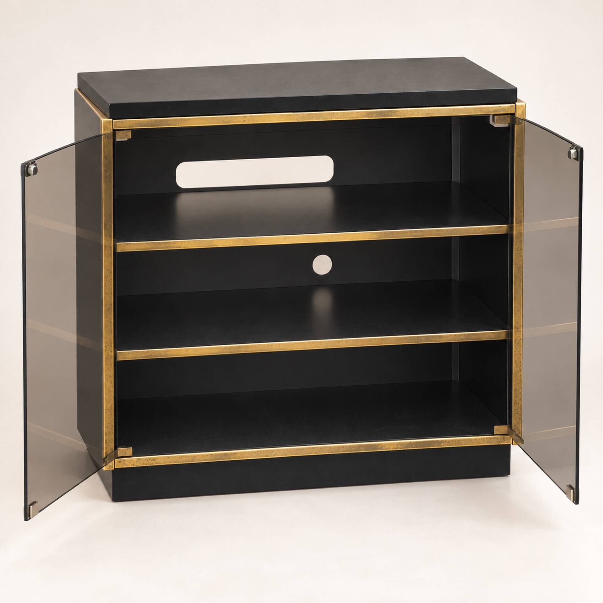 Vintage black and gold hi-fi/TV unit – 1970s–80s