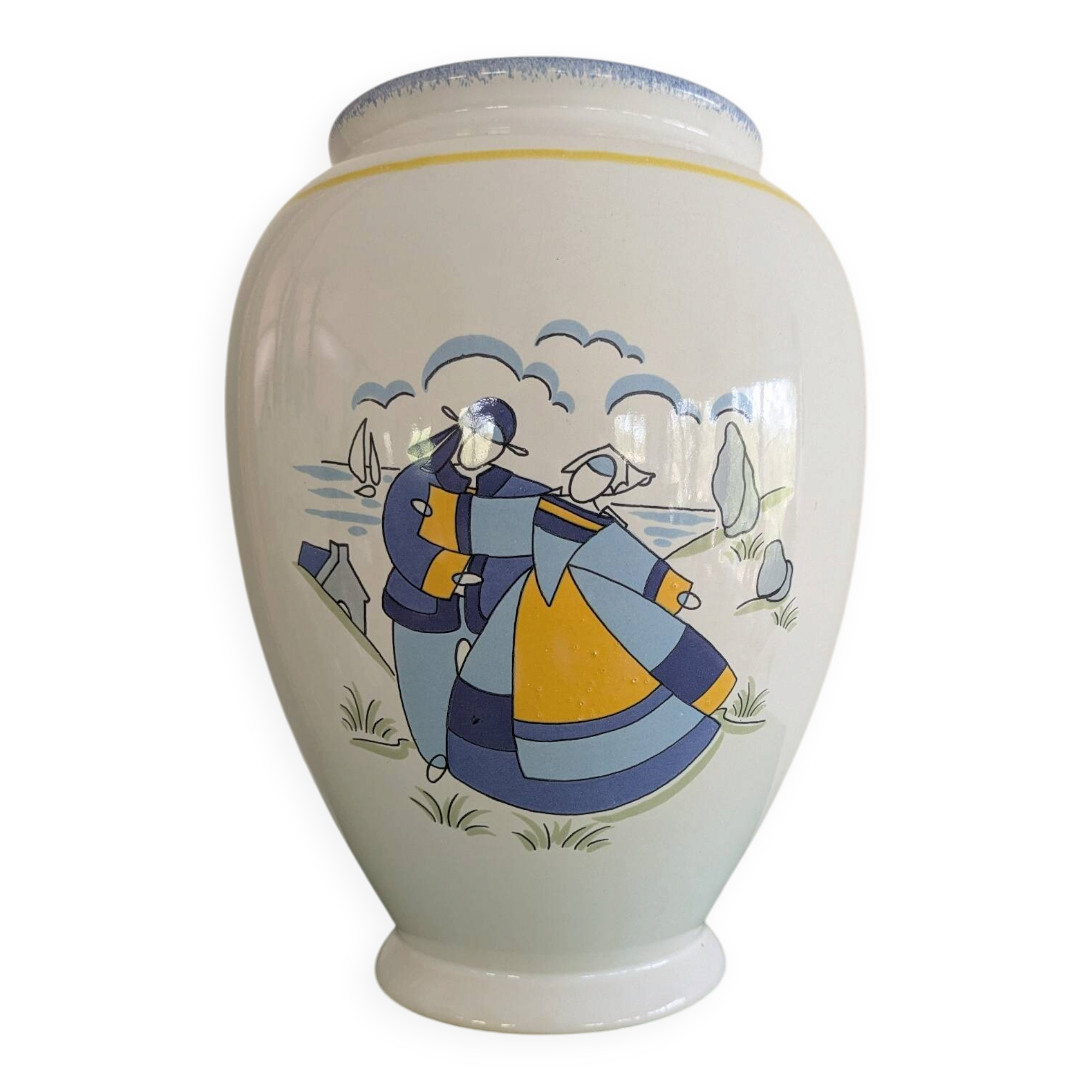 Vintage ceramic vase from Pornic – Hand-painted Breton decoration