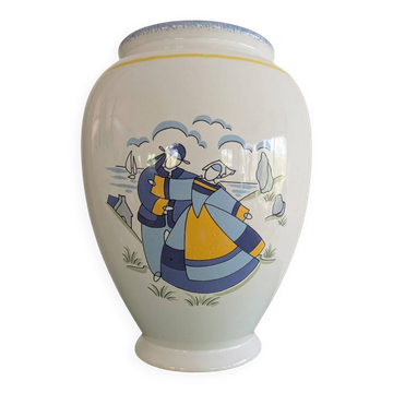 Vintage ceramic vase from Pornic – Hand-painted Breton decor