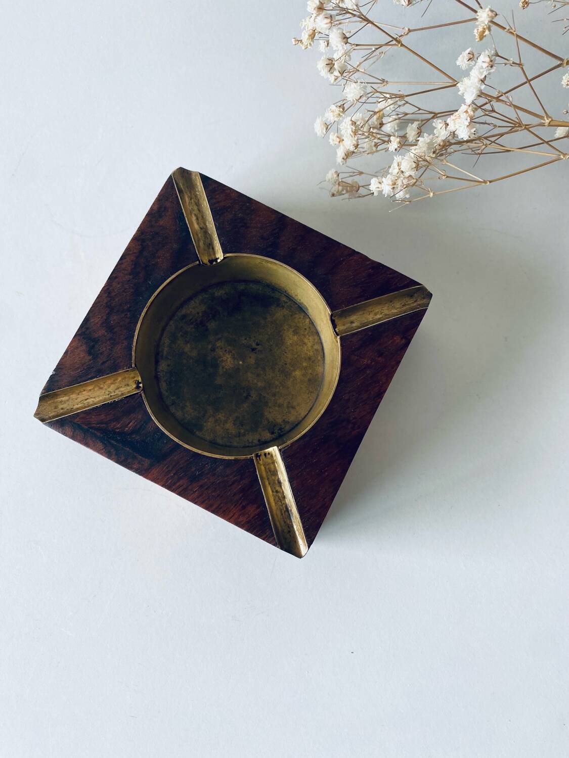 Brass wooden ashtray