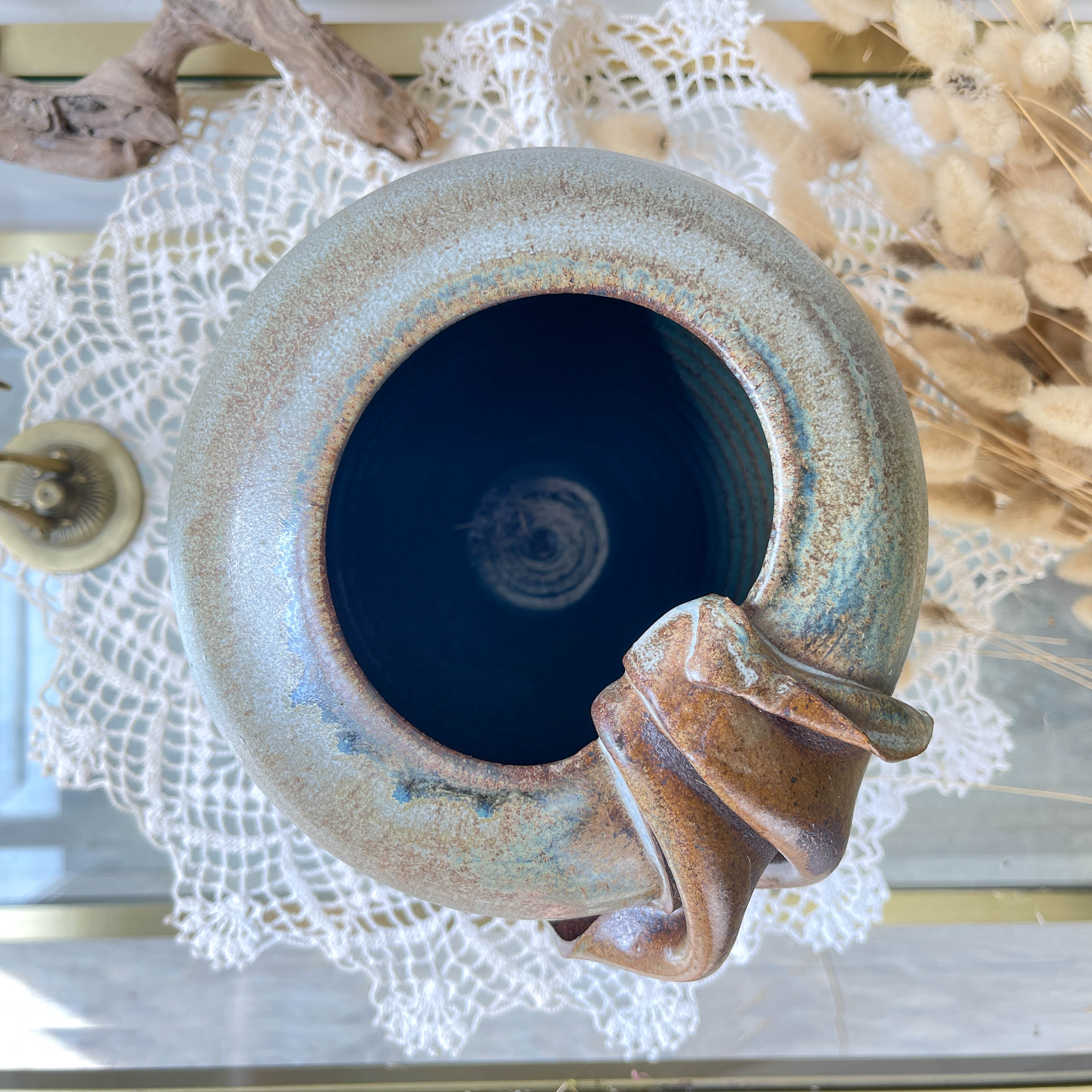 Vintage stoneware vase with draped effect glaze
