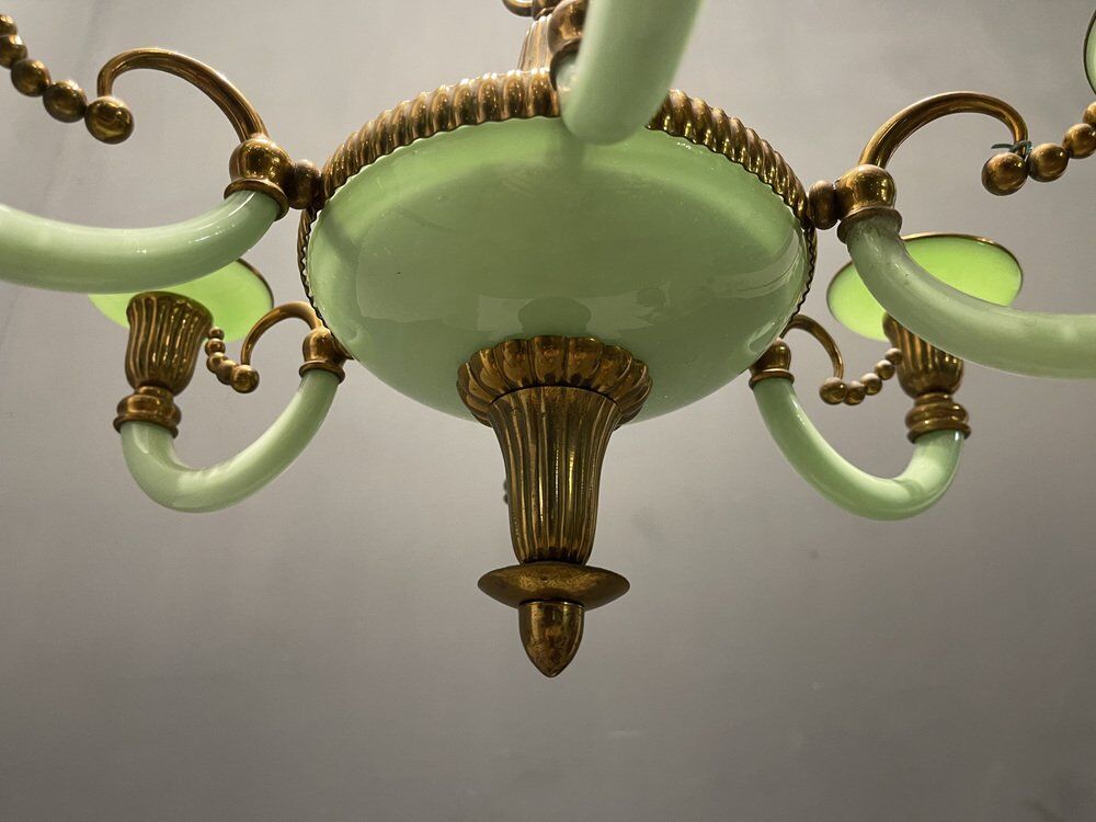 Art Deco Italian Green Opaline Glass Light Pendant