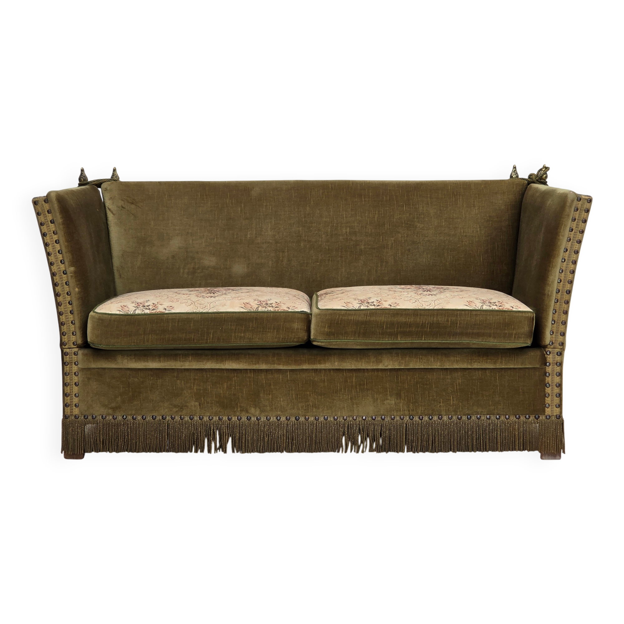Canapé "Espagnol" à bras tombants, 2 places danois des années 1970, en velours de mobilier.