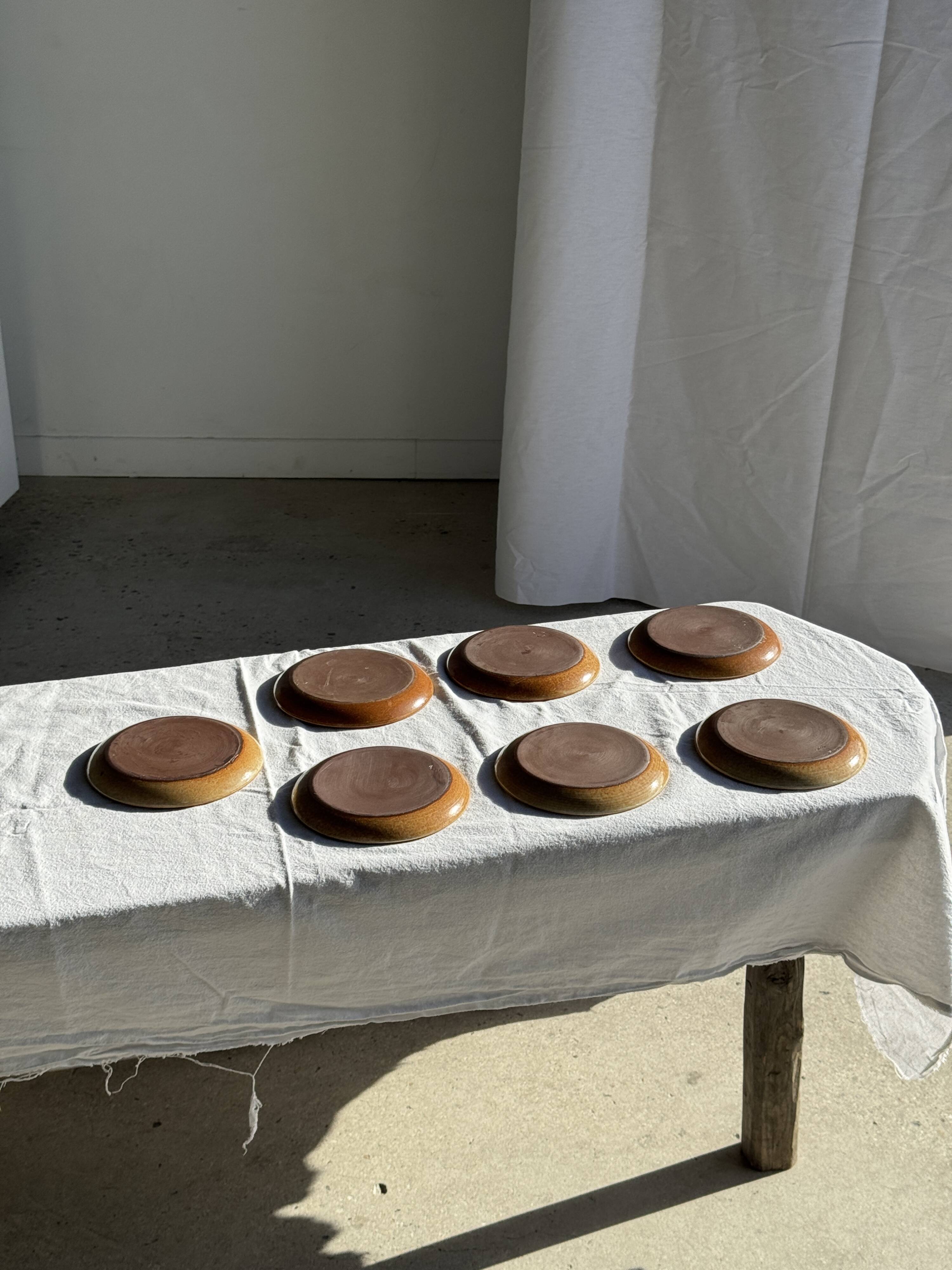 Set of 7 small flat dessert plates in orange stoneware D18