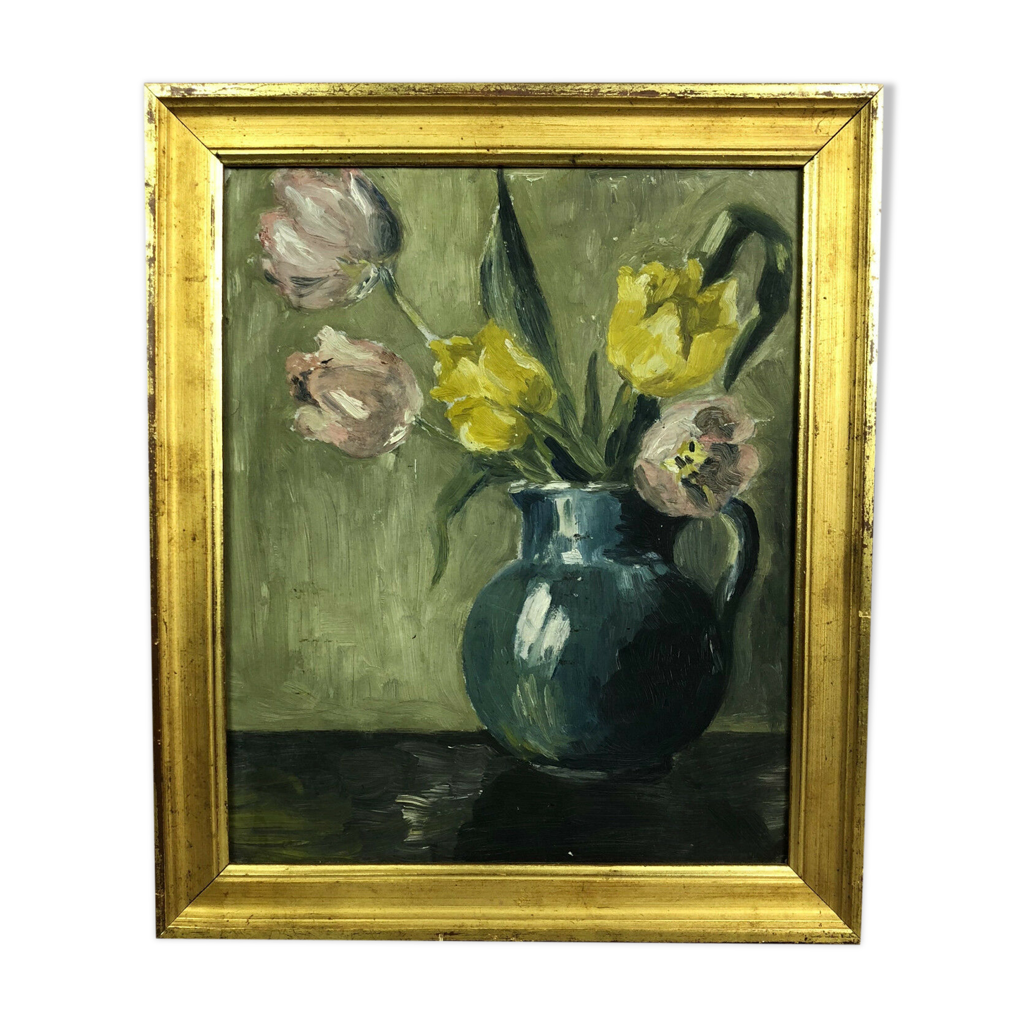 Table oil on panel "The bouquet of tulips"