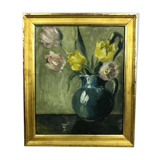 Table oil on panel "The bouquet of tulips"