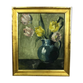Tableau huile sur panneau  "Le bouquet de tulipes"