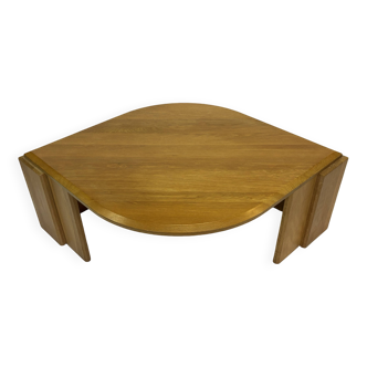 Table basse vintage en forme de larme wabi sabi brutaliste en chêne massif