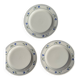 Set of 3 small dessert plates with a blue flower border, no brand.
