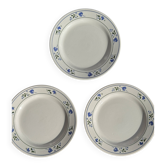 Set of 3 small dessert plates with a blue flower border, no brand.