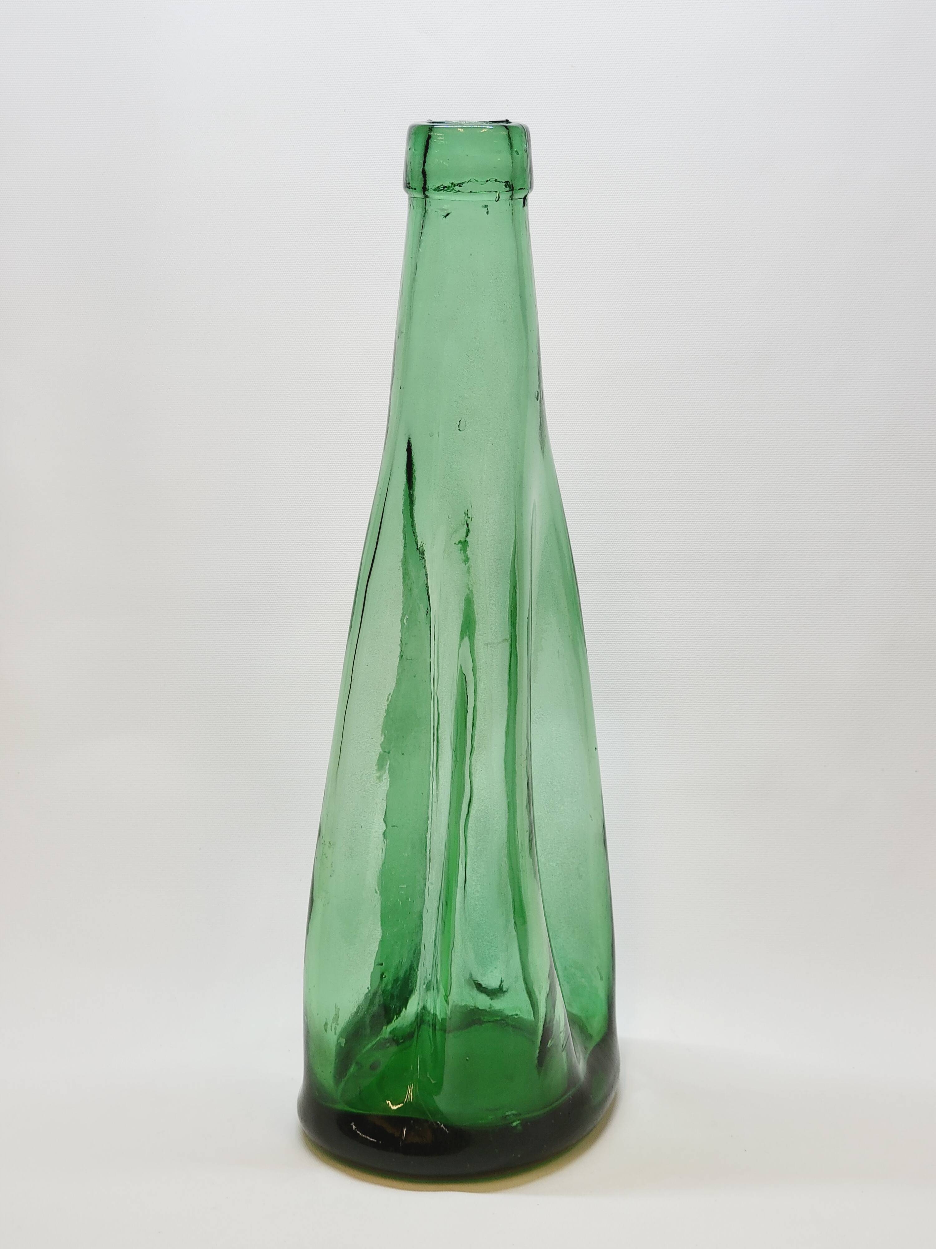 Old Large Pressed Molded Green Crushed Distorted Glass Bottle