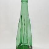 Ancienne Grande Bouteille En Verre Pressé Moulé Vert Écrasé Déformé
