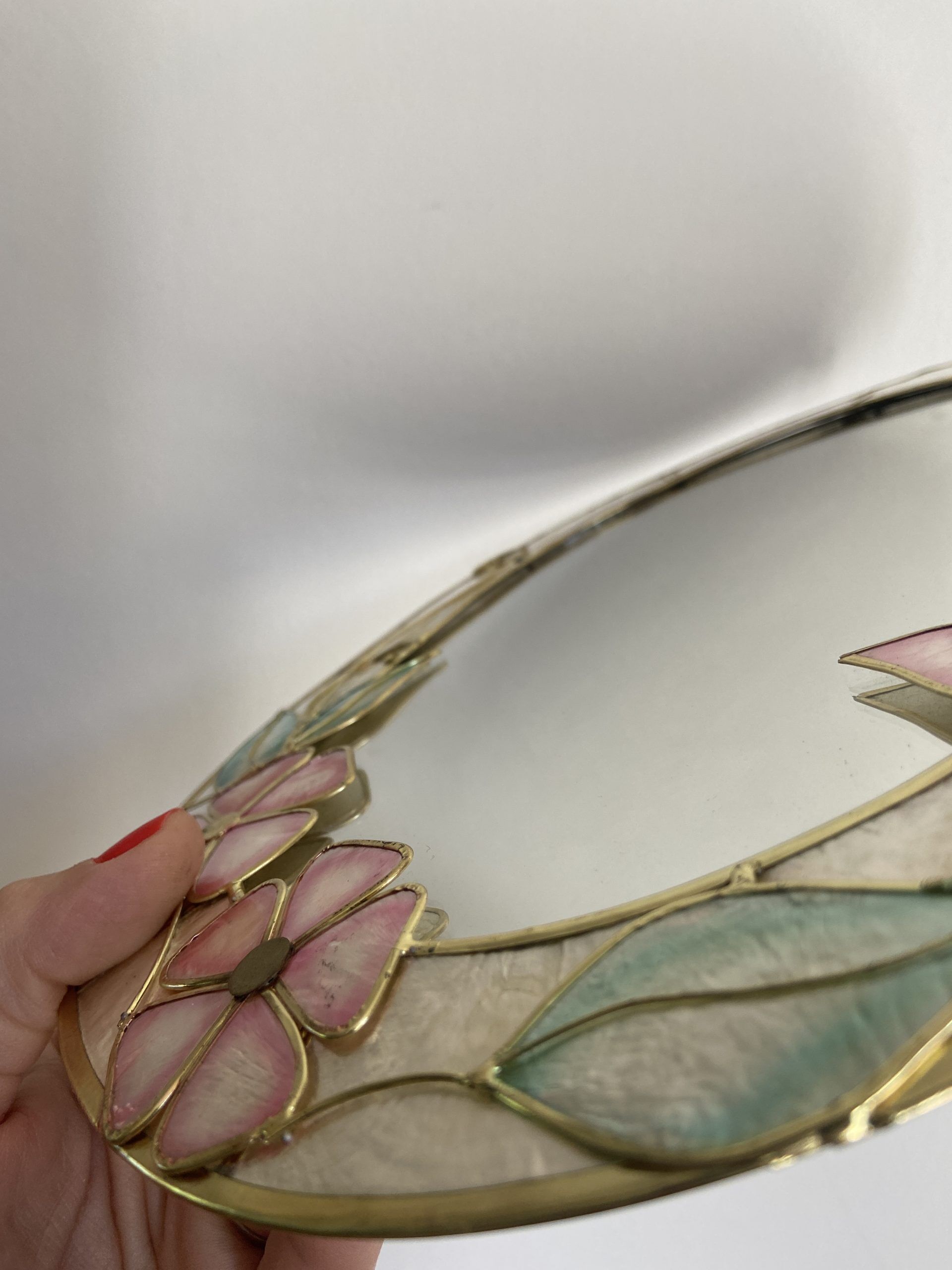 Vintage mirror in real mother-of-pearl and brass