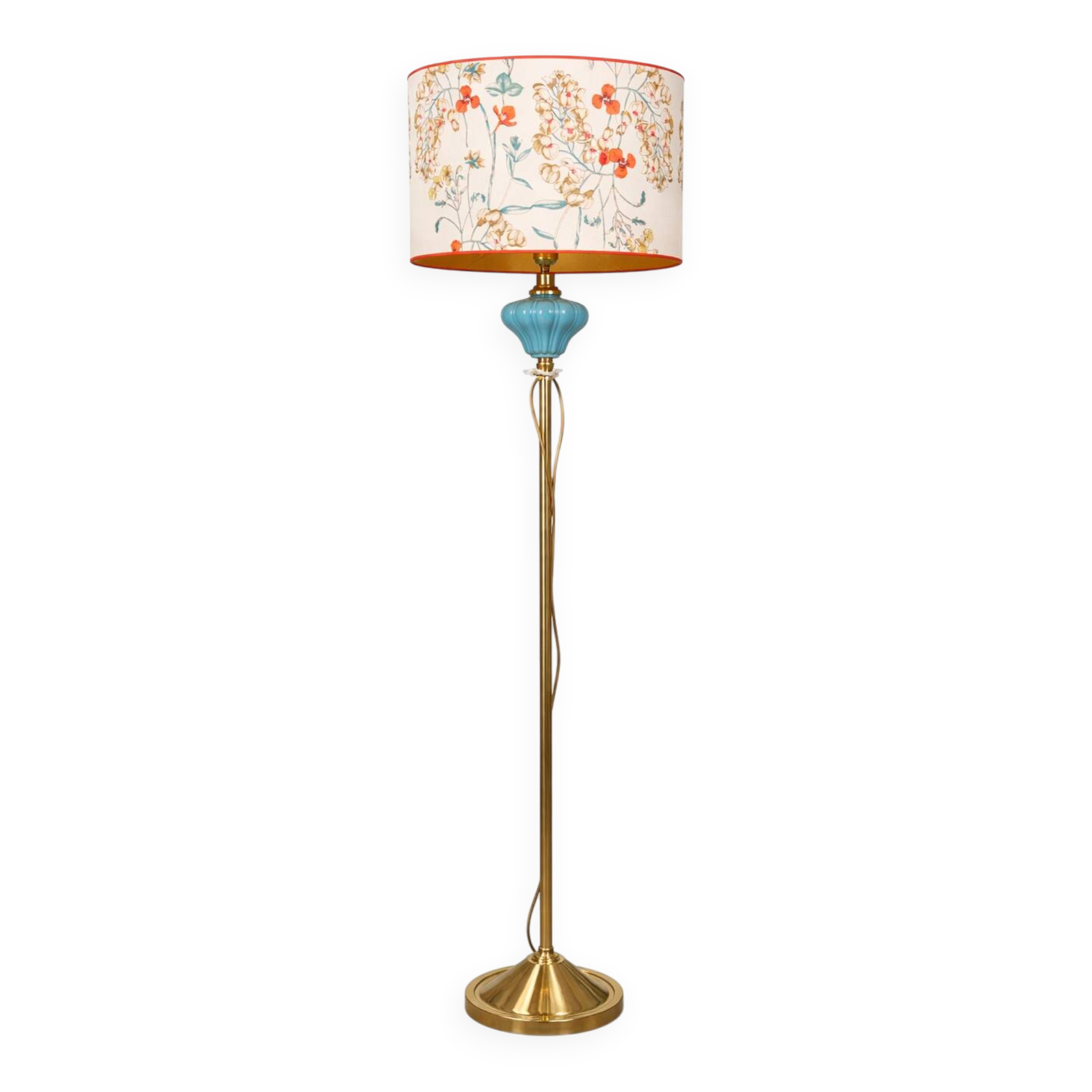 Vintage Floor Lamp in Brass and Turquoise Ceramic