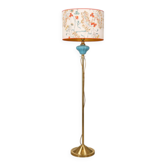 Vintage Floor Lamp in Brass and Turquoise Ceramic