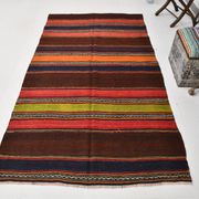 4x8 Brown & Blue Turkish Vintage Kilim Rug 139x245Cm SK 2314