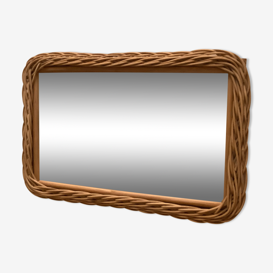 Old rectangular rattan wicker mirror | Selency