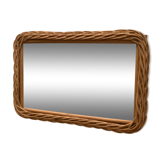 Ancien miroir rectangulaire osier rotin