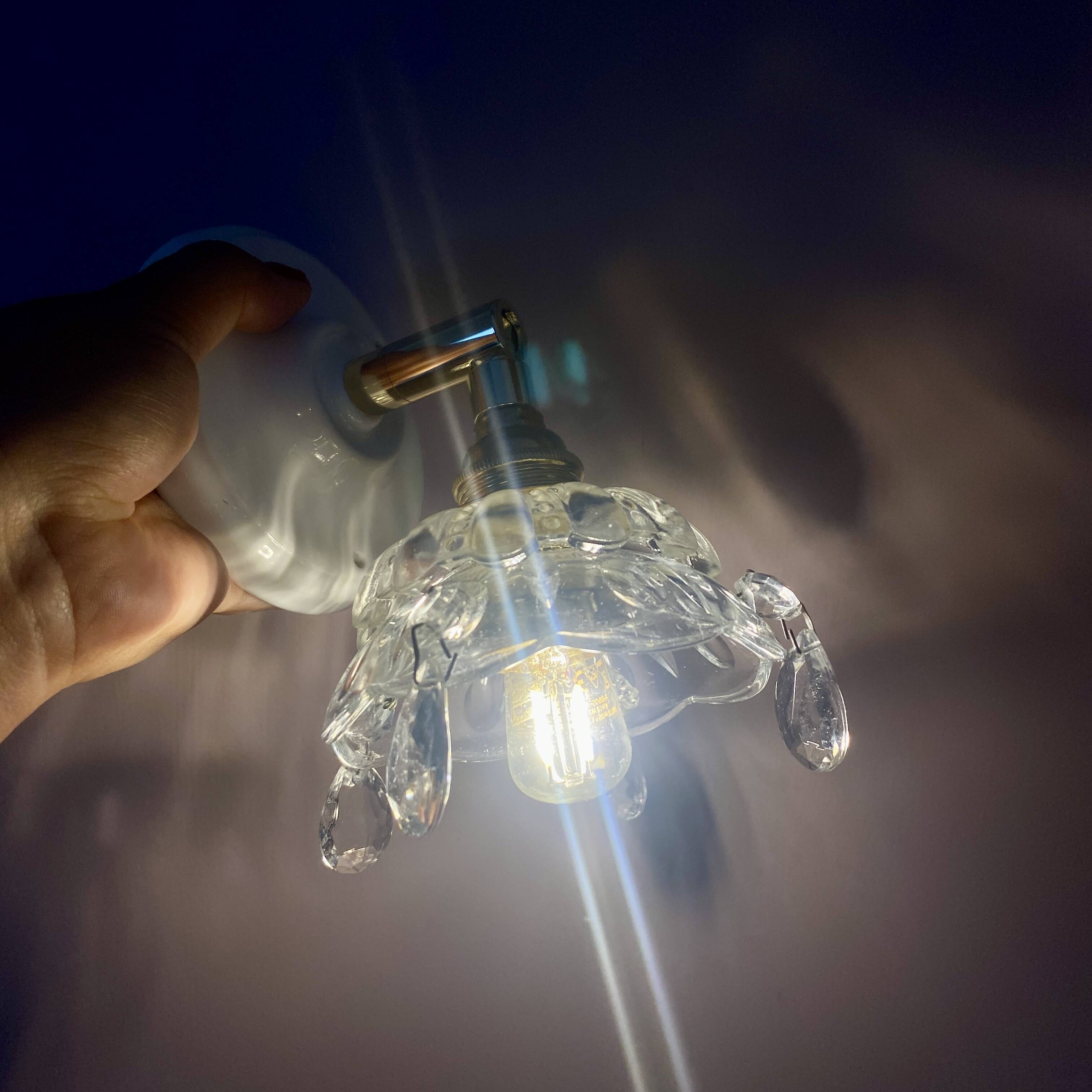 Vintage glass lampshade wall lamp with antique tassels