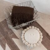 Mini round white wool pompom cushion