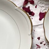 Service 6 anciennes assiettes dessert + plat dorure porcelaine de Sologne