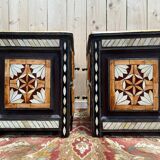 Pair of oriental bedside tables with inlays