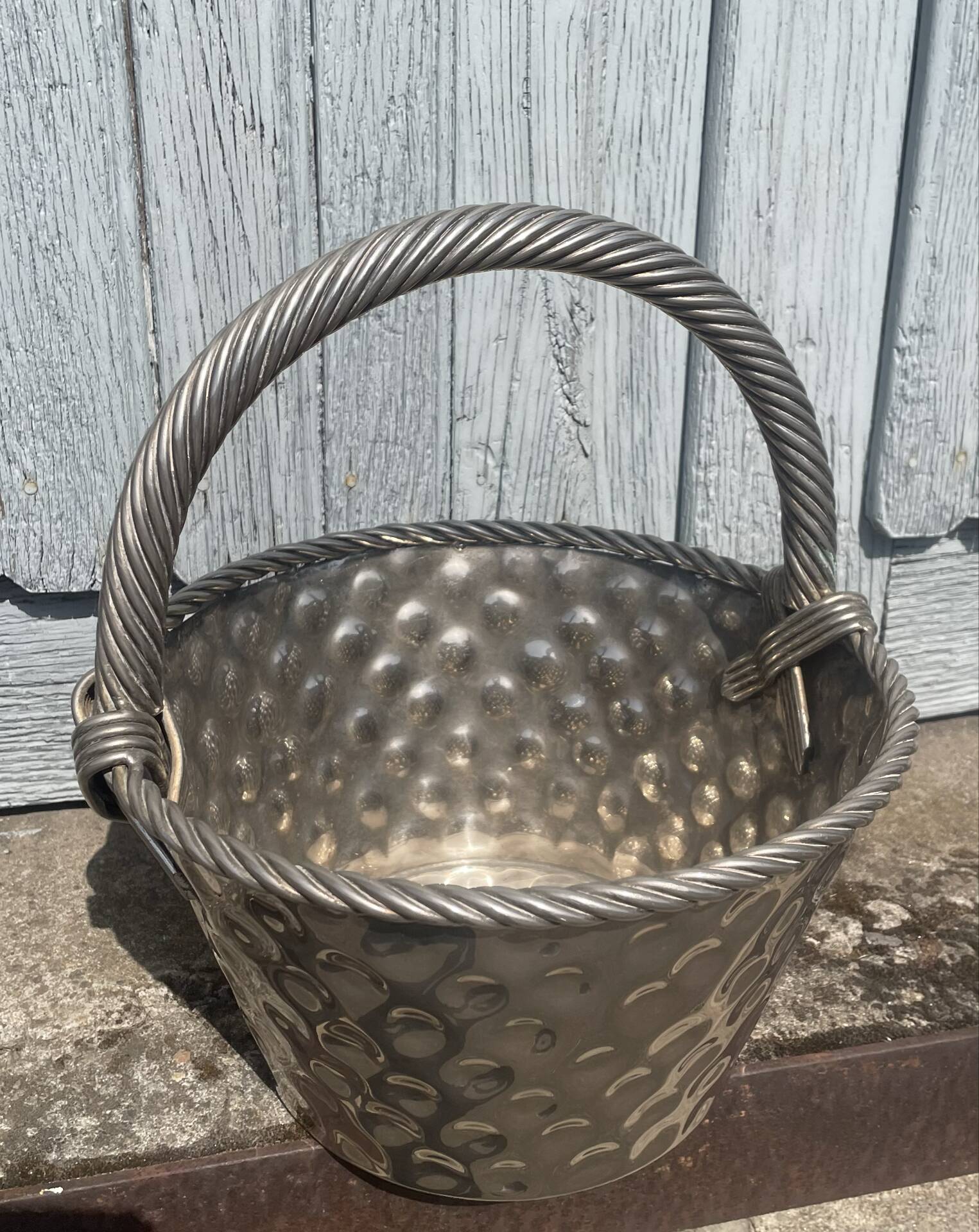 Vintage French Silver Plated Dimpled Basket