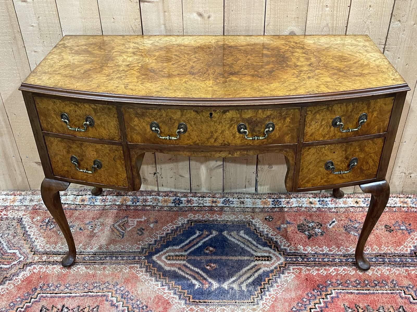 1930s Chippendale Burl Walnut Desk