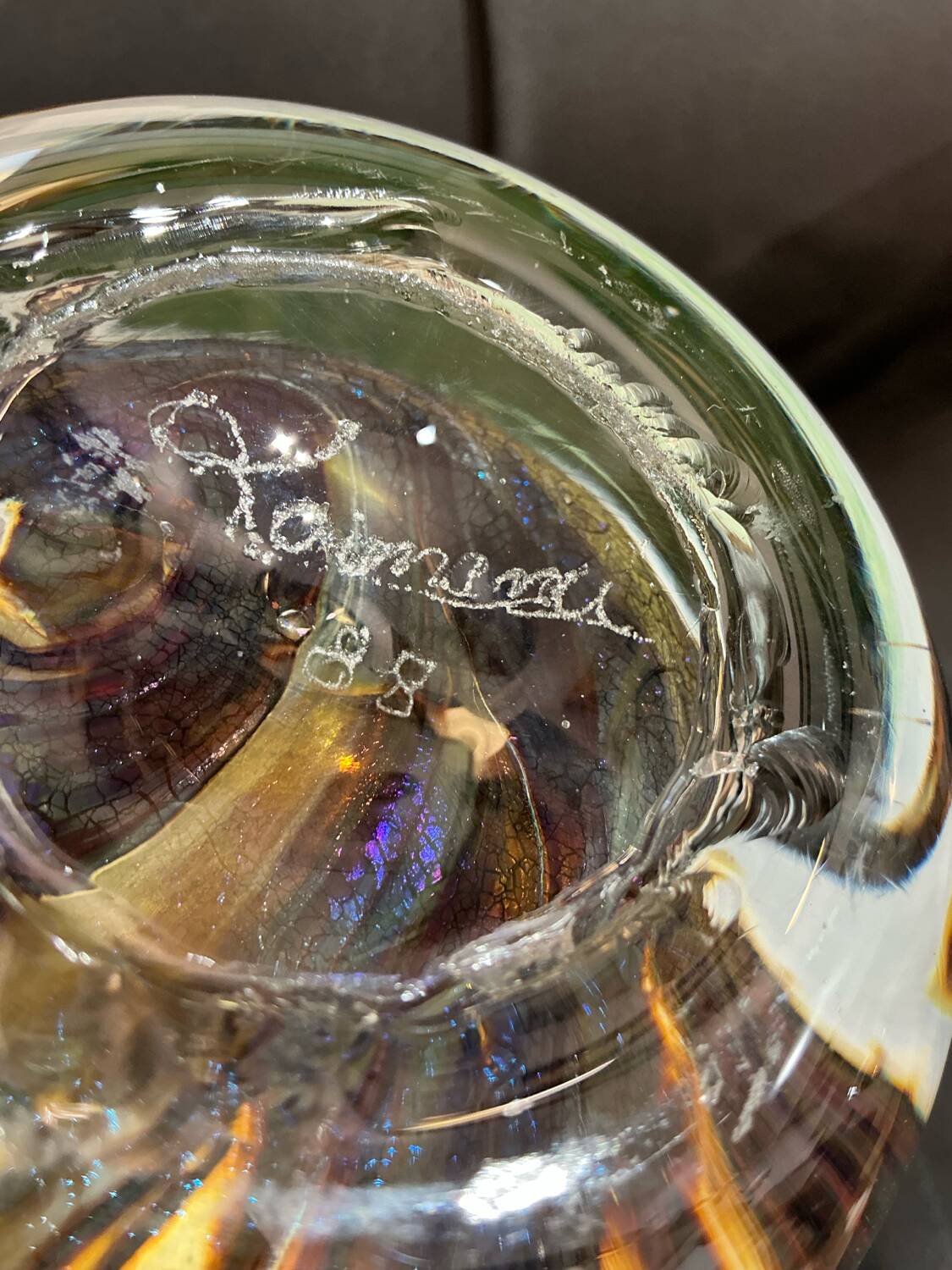 Ada LOUMANI vase in blown glass in shades of green