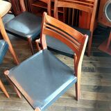 Set of 4 vintage Scandinavian chairs in teak & black skai - 1960s