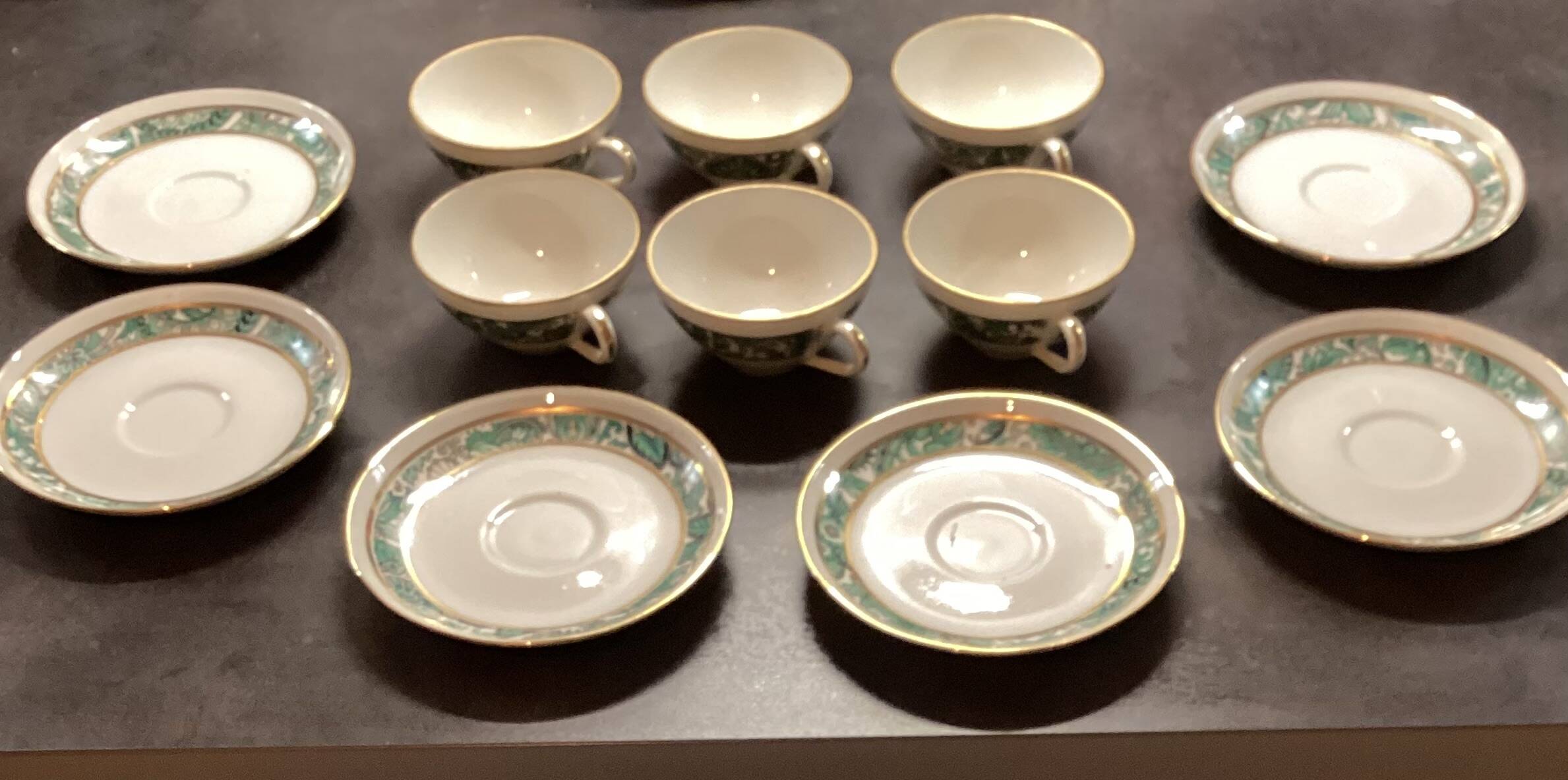 Set of Six Vintage Pillivuyt Coffee Cups and Saucers