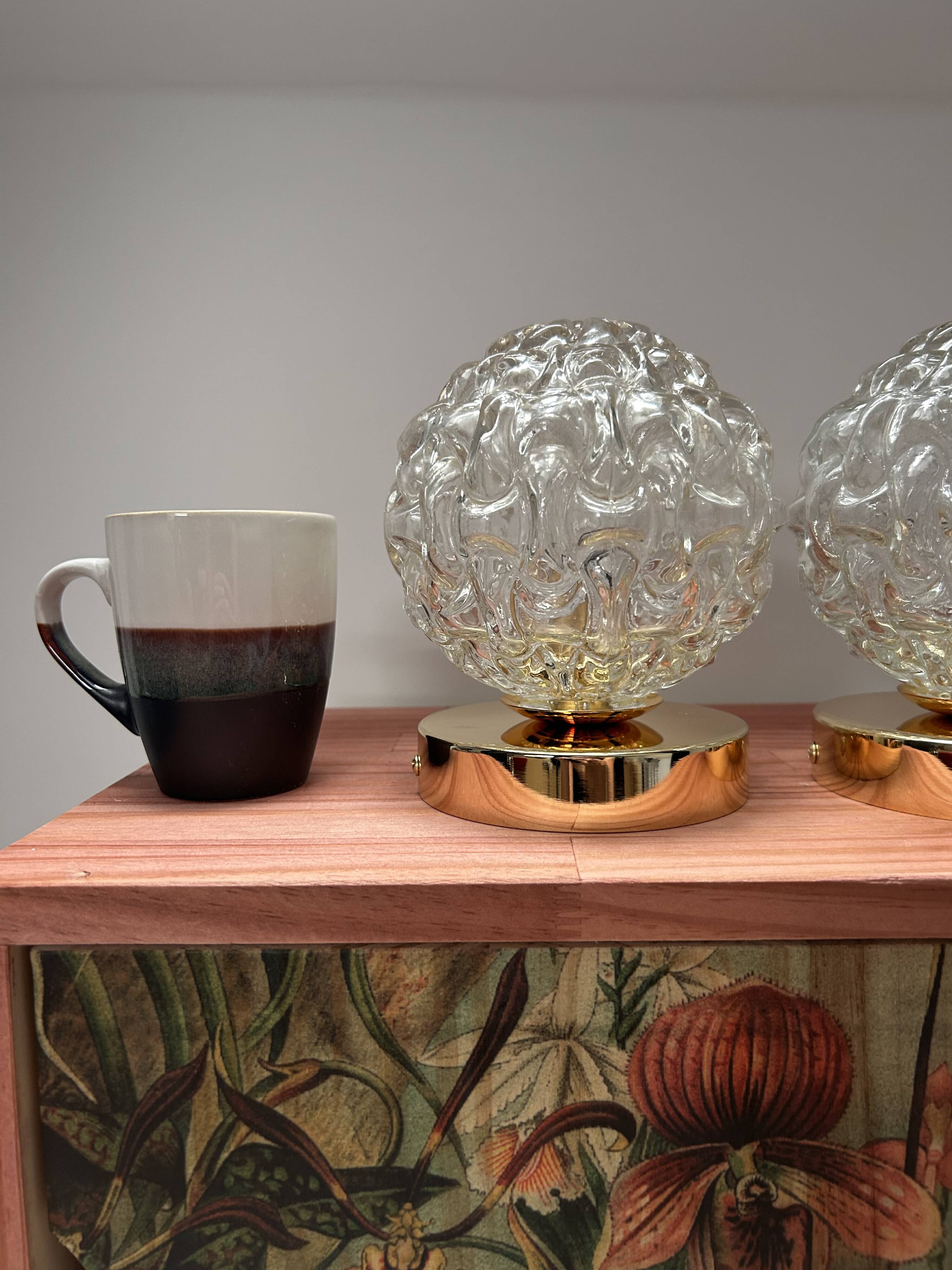 Pair of Scandinavian glass globe wall lights