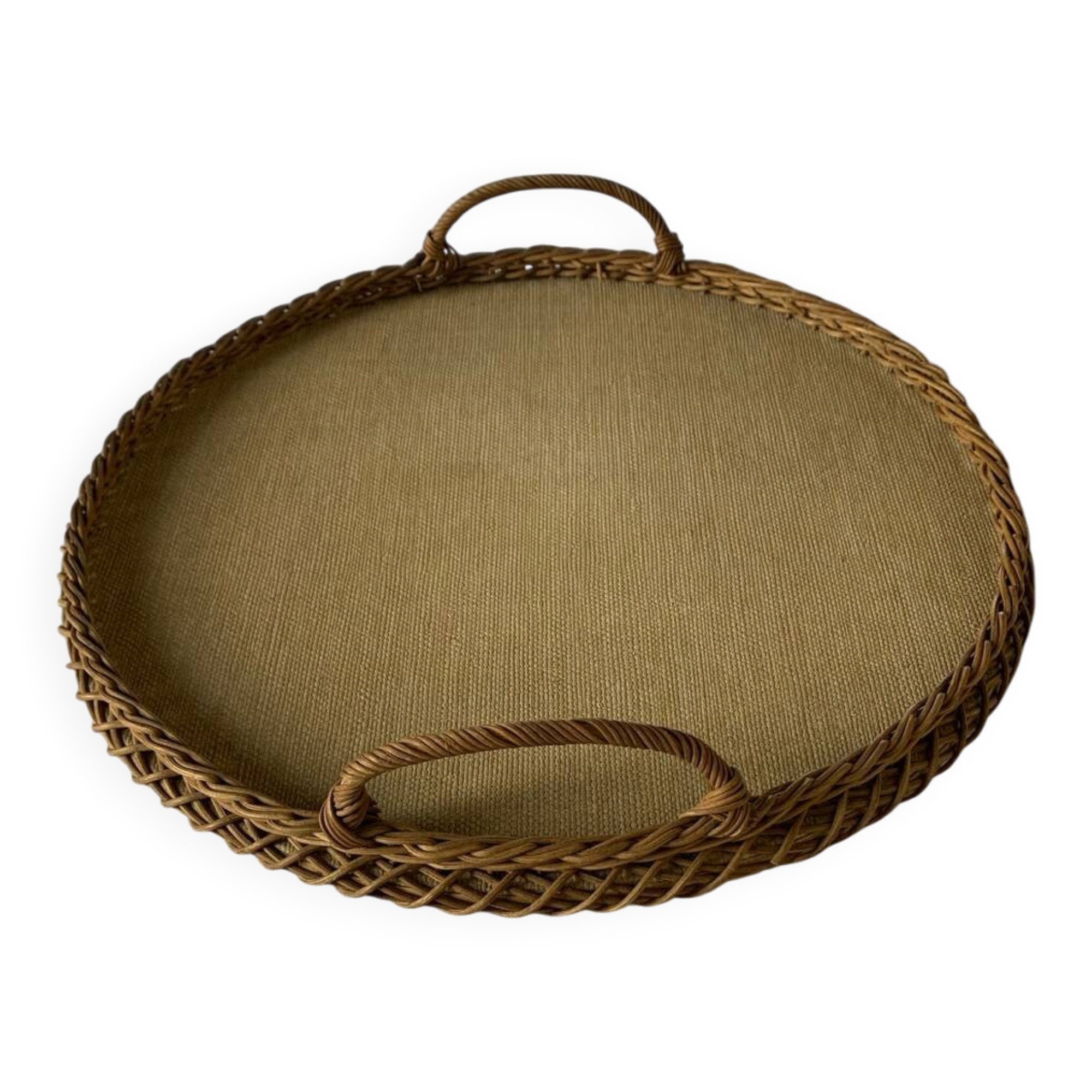 Woven wicker serving tray - 1970s