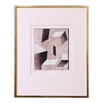 Lithographie suédoise moderne du milieu du siècle signée par Curt Hillfon (1/211) « Formes cinétiques »