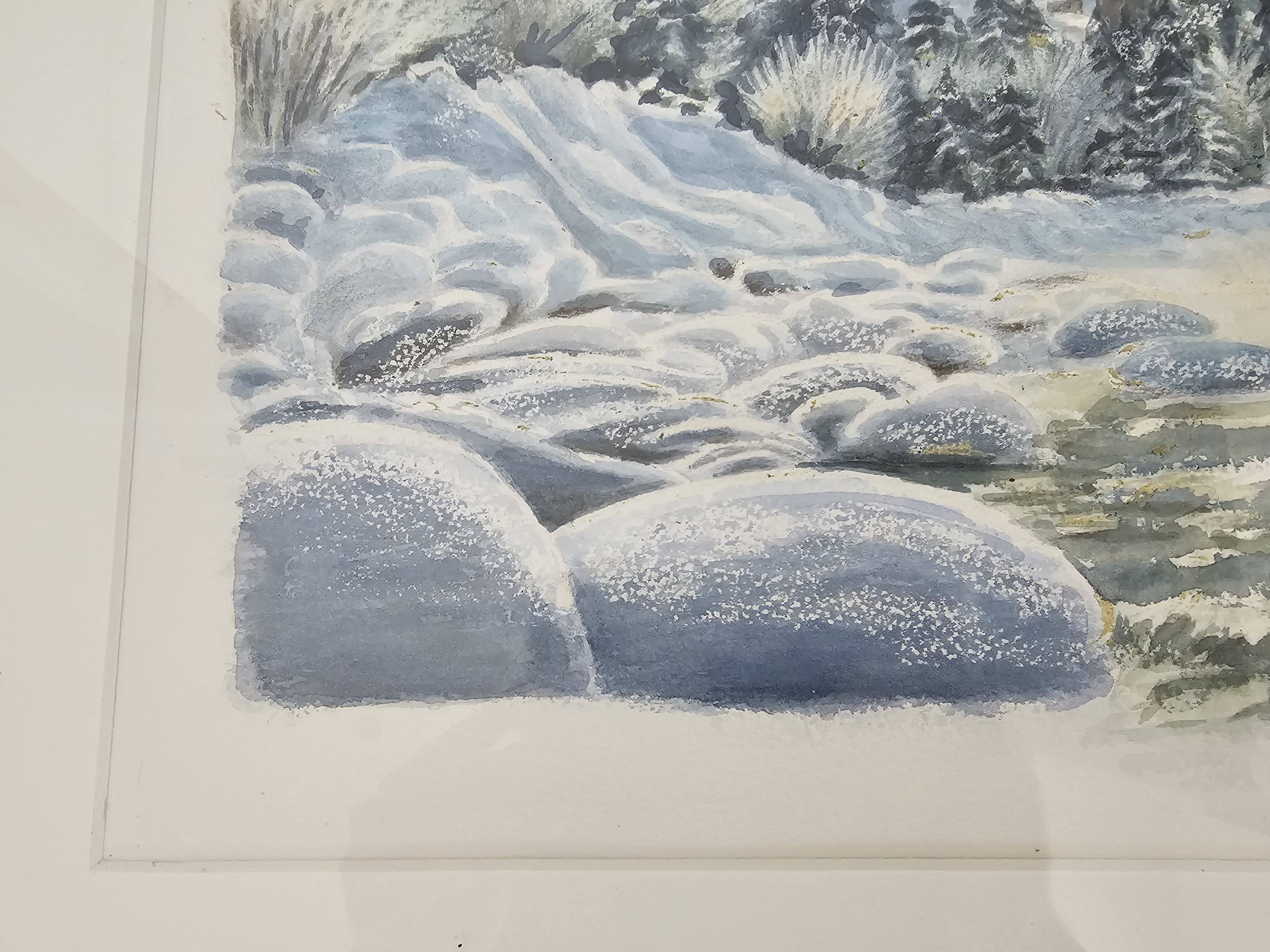 Tableau - Aquarelle paysage de neige Signée Janine Ramond