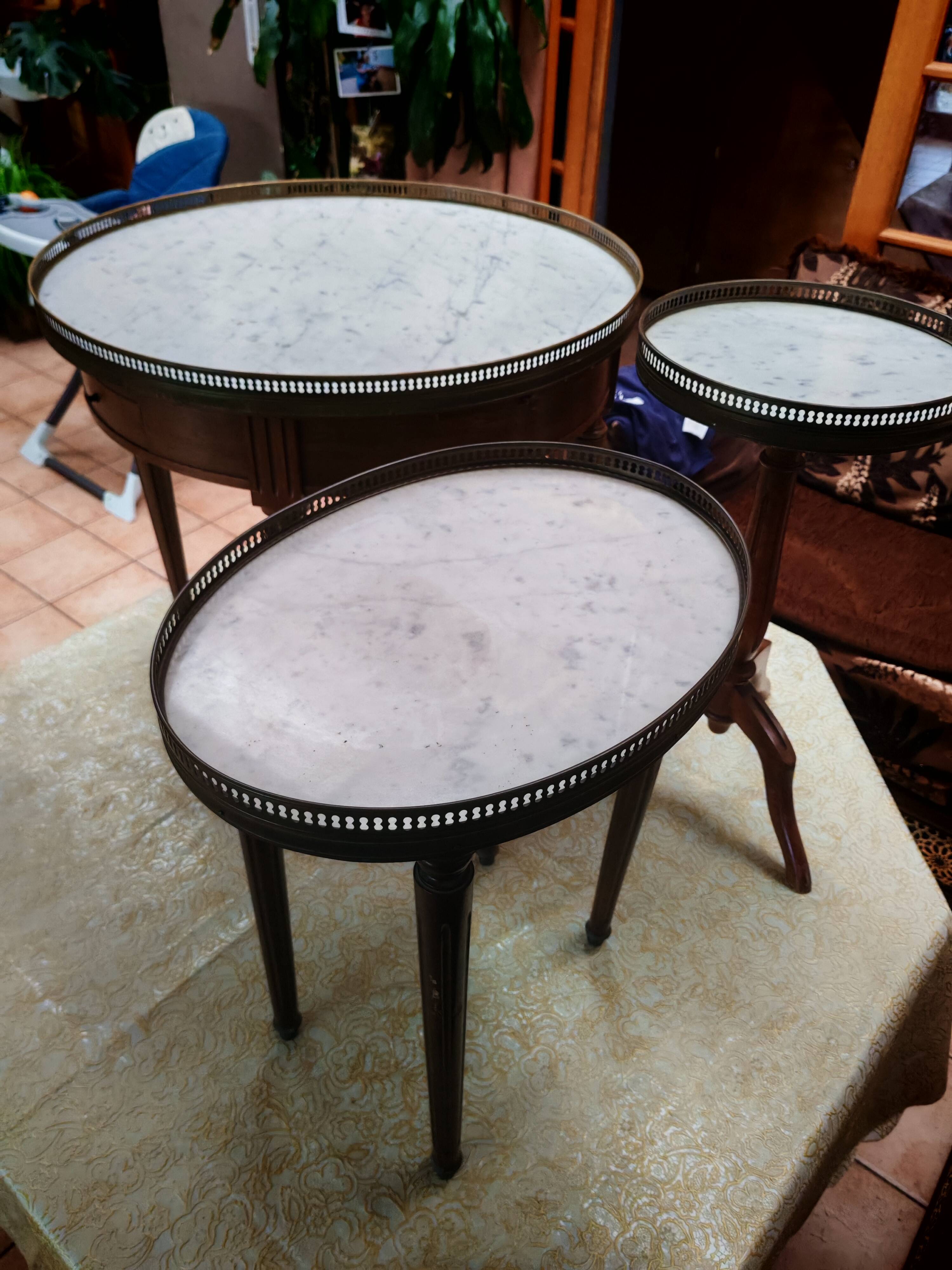 3 tripod bouillotte tables in Louis XVI style