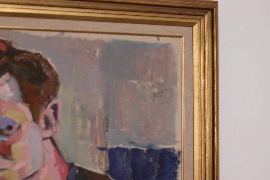 Original XL Swedish oil on canvas – portrait by Pär Thorell – dated 1955 – vintage & framed – 93 × 76 cm