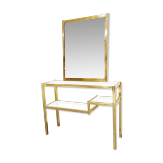 Brass console table with mirror, 1970s