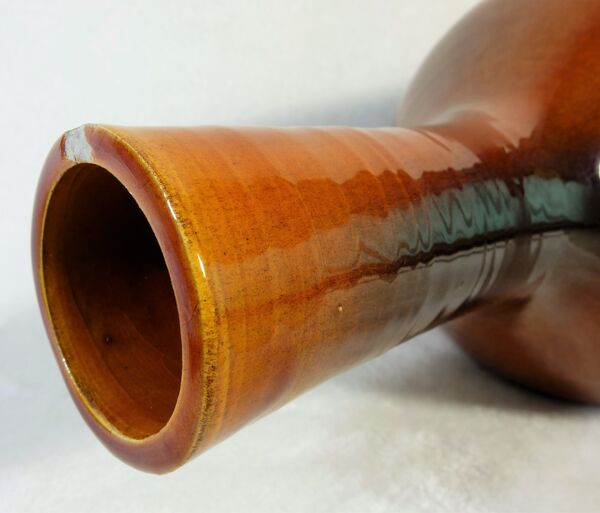 Bouteille en céramique émaillée orange et marron Vallauris 60