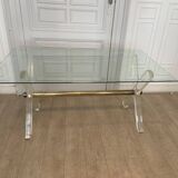 Table in plexiglass gold metal and beveled glass 1970s
