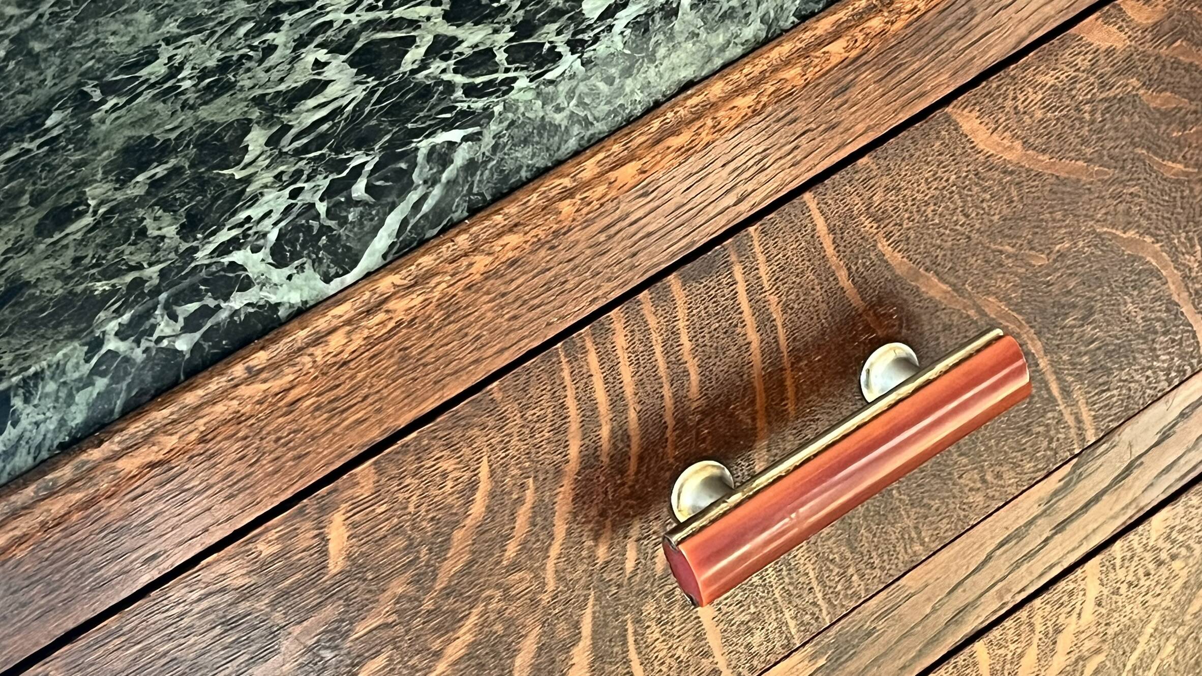 Art Deco oak sideboard with green marble top – 1930s